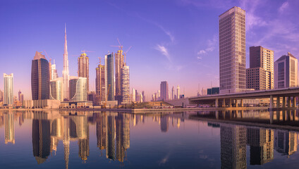 Fototapeta premium Cityscape of Dubai and panoramic view of Business bay, UAE