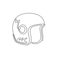 Continuous one line drawing classic biker helmet icon. Motor race team symbol, rally sport team emblem and custom chopper bike riders tournament. Single line draw design vector graphic illustration