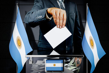 Argentina flags, hand dropping voting card - election concept - 3D illustration