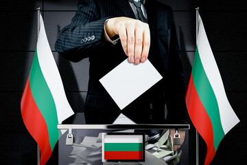 Bulgaria flags, hand dropping voting card - election concept - 3D illustration