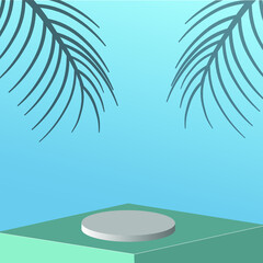 Fototapeta na wymiar 3d podium background shadow palm trees 