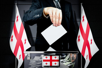 Georgia flags, hand dropping voting card - election concept - 3D illustration
