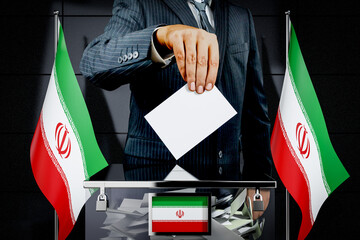 Iran flags, hand dropping voting card - election concept - 3D illustration
