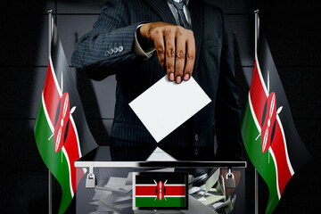 Kenya flags, hand dropping voting card - election concept - 3D illustration