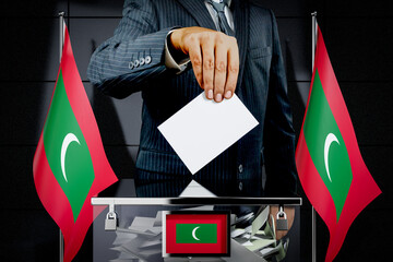 Maldives flags, hand dropping voting card - election concept - 3D illustration