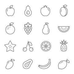 Fruit icon line set, vector outline fruit isolated symbols collection