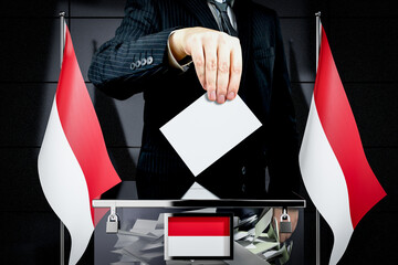 Monaco flags, hand dropping voting card - election concept - 3D illustration