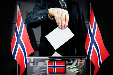 Norway flags, hand dropping voting card - election concept - 3D illustration