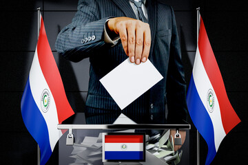 Paraguay flags, hand dropping voting card - election concept - 3D illustration