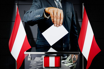 Peru flags, hand dropping voting card - election concept - 3D illustration