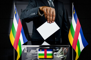The Central African Republic flags, hand dropping voting card - election concept - 3D illustration