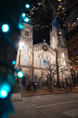 Old Stone Church in Cleveland Ohio during Christmas