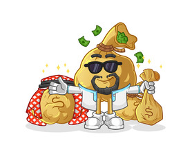 money bag rich arabian mascot. cartoon vector