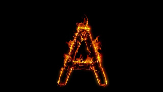 Super Slow Motion Shot of Burning Letter A Isolated on Black Background at 1000 fps.