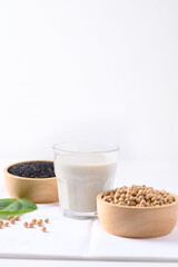 Soy milk with black sesame on white background, Healthy drink