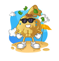 Obraz na płótnie Canvas money bag sunbathing in summer. character vector