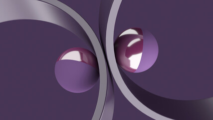 Purple balls and circles. Purple background. Abstract illustration, 3d render.