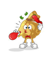 money bag pantomime blowing balloon. cartoon mascot vector