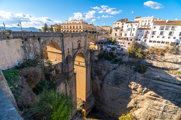 Panoramic view of the canyon, old town and bridge in the medieval city of Ronda, Spain, in the Southern Andalusia region.  © Kirk Fisher