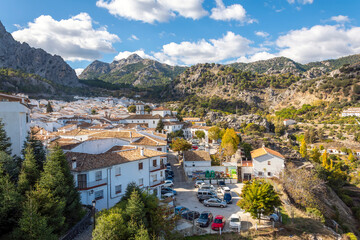 Fototapeta na wymiar The village of Grazalema, Spain, in the Province of Cadiz, near Seville in Andalusia, one of the beautiful White Villages in the Sierra del Pinar Mountain range.