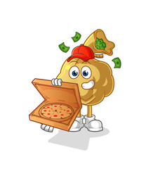 money bag pizza delivery boy vector. cartoon character