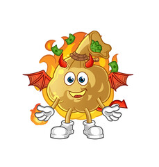 money bag demon with wings character. cartoon mascot vector