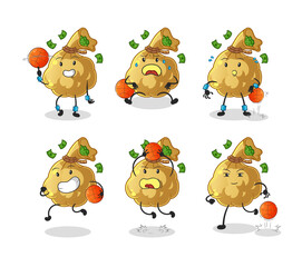 money bag basketball player group character. mascot vector