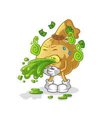 Obraz na płótnie Canvas money bag throw up cartoon. cartoon mascot vector