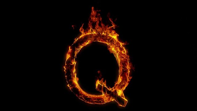 Super Slow Motion Shot of Burning Letter Q Isolated on Black Background at 1000 fps.