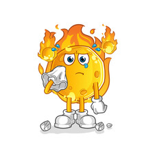 meteor cry with a tissue. cartoon mascot vector