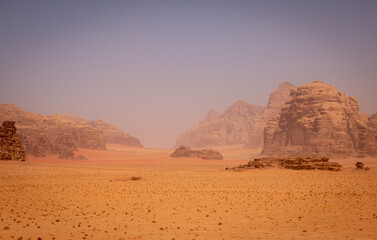 Fototapeta na wymiar Hiking in Wadi Rum desert, Jordan, in April