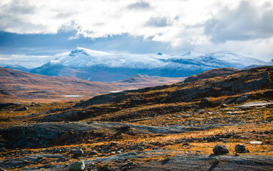 Mountains around Kebnekaise, the view from the shortcut between Salka and Kebnekaise mountain stations, Sweden, September