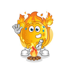 meteor roasting marshmallows. cartoon mascot vector