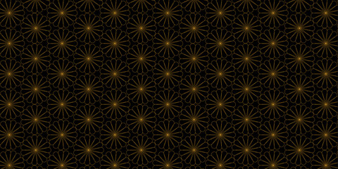  Floral pattern seamless with geometric design. Luxury of gold lines shiny on black background