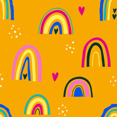 Seamless pattern with hand drawn rainbows. Vector illustration.