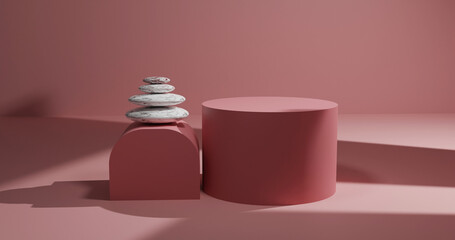Beauty product display podium with marble stones ,3d rendered premium image