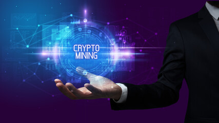 Man hand holding digital technology concept