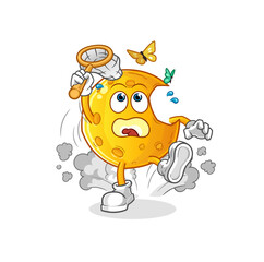 Crescent moon catch butterfly illustration. character vector