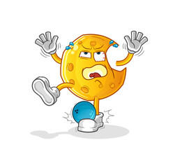 Crescent moon hiten by bowling cartoon. cartoon mascot vector