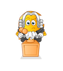 Crescent moon judge holds gavel. character vector