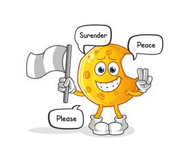 Crescent moon hold surrender flag mascot. cartoon vector