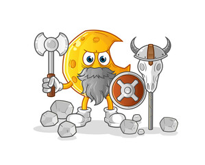 Crescent moon viking with an ax illustration. character vector