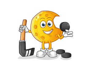 Crescent moon playing hockey vector. cartoon character