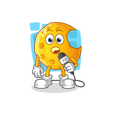 Crescent moon tv reporter cartoon. cartoon mascot vector