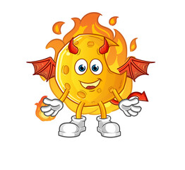 Crescent moon demon with wings character. cartoon mascot vector
