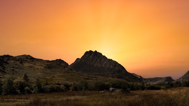 A sunset at Tryfan mountain in Snowdonia, Wales, UK