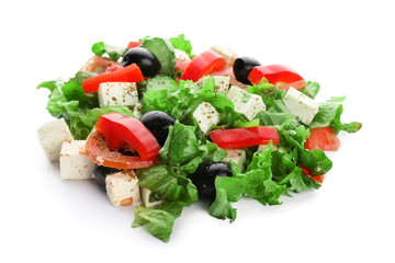 Fresh Greek salad on white background