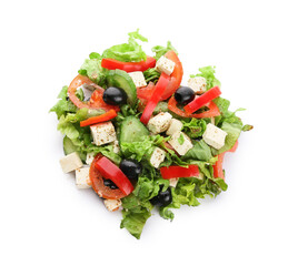 Fresh Greek salad on white background