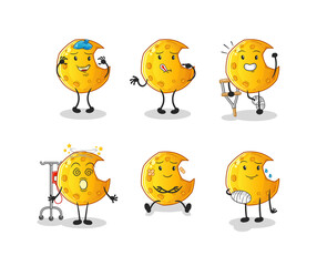 Crescent moon sick group character. cartoon mascot vector