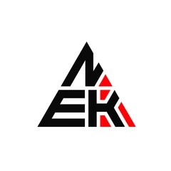 Fotobehang NEK triangle letter logo design with triangle shape. NEK triangle logo design monogram. NEK triangle vector logo template with red color. NEK triangular logo Simple, Elegant, and Luxurious Logo... © mamun25g